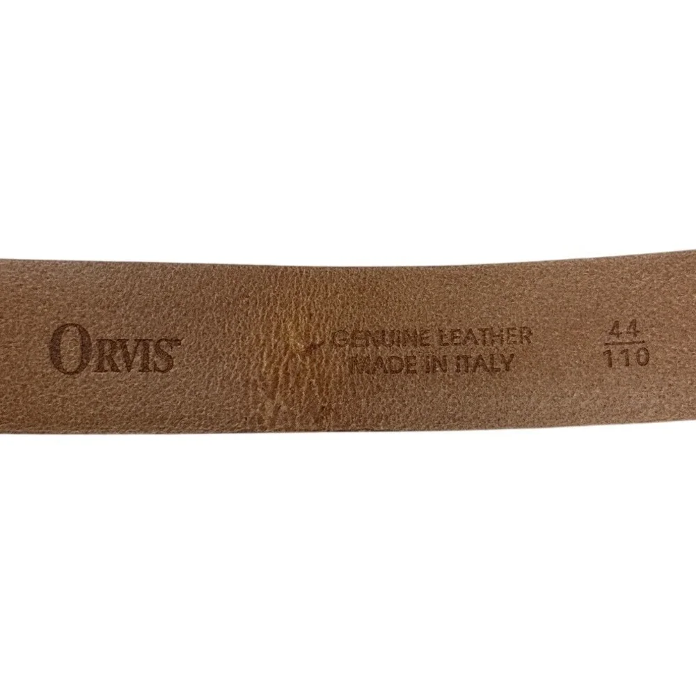 Orvis Genuine Leather Belt Made in Italy Silver Buckle Size‎ 44 110